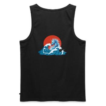 Back Print Japanese Dragon Blue China Asia - Men's Premium Organic Tank Top - black - Back - AI Model Male 178 light (178cm)