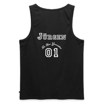 First name Jürgen - "The New Generation", white - Men's Premium Organic Tank Top - black - Back - AI Model Male 178 light (178cm)