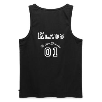 Vorname: Klaus - "The New Generation", Weiß - Männer Premium Bio Tank Top - Schwarz - Hinten - AI Model Male 178 light (178cm)