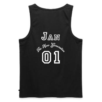 First name Jan - "The New Generation", white - Men's Premium Organic Tank Top - black - Back - AI Model Male 178 light (178cm)