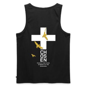 CHOSEN Kreuz Tauben Gold Weiß Peace - Männer Premium Bio Tank Top - Schwarz - Hinten - AI Model Male 178 light (178cm)