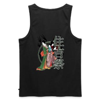 Geisha during the Sumiyoshi matsuri - Men's Premium Organic Tank Top - black - Back - AI Model Male 178 light (178cm)