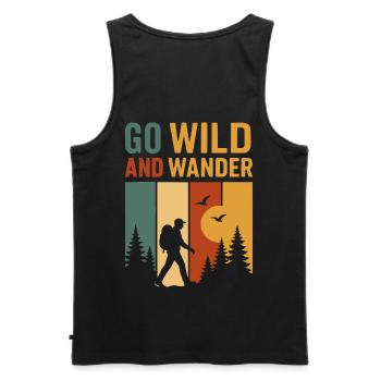 Go Wild and Wander – Natur erleben im Retro-Style - Männer Premium Bio Tank Top - Schwarz - Hinten - AI Model Male 178 light (178cm)