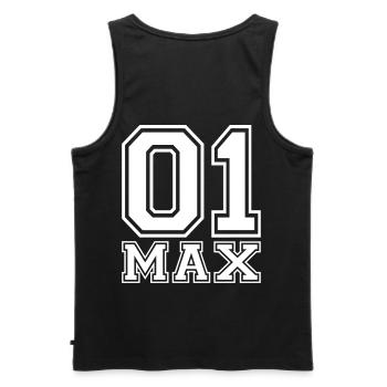 Max - Name - Men's Premium Organic Tank Top - black - Back - AI Model Male 178 light (178cm)