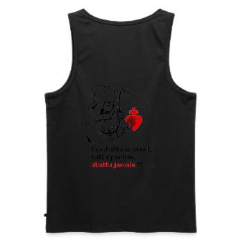 Combattu souvent, battu parfois, abattu jamais!!! - Débardeur bio Premium Homme - noir - Dos - AI Model Male 178 light (178cm)