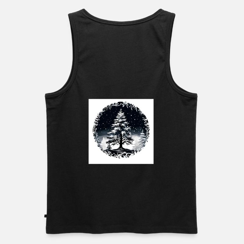 B&W Snowy-Tree Design - Männer Premium Bio Tank Top - Schwarz