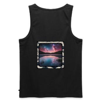 Seelandschaft mit Spiegelungen - Männer Premium Bio Tank Top - Schwarz - Hinten - AI Model Male 178 light (178cm)