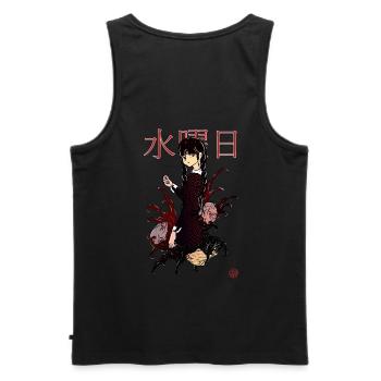 Wednesday and piranhas in manga - Men's Premium Organic Tank Top - black - Back - AI Model Male 178 light (178cm)
