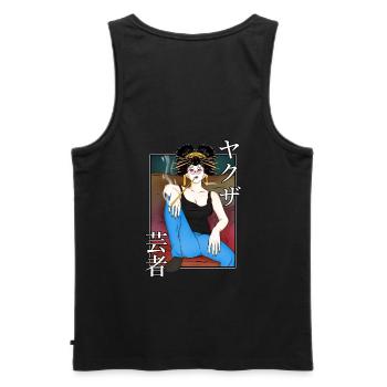 Geisha Yakuza auf der Couch - Männer Premium Bio Tank Top - Schwarz - Hinten - AI Model Male 178 light (178cm)