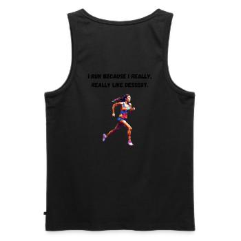 Je cours parce que j’aime vraiment, vraiment le dessert. - Débardeur bio Premium Homme - noir - Dos - AI Model Male 178 light (178cm)