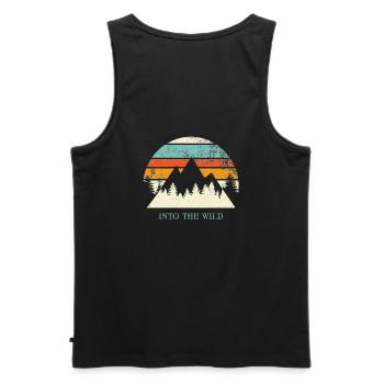 Into the wild Spruch Sprüche Retro Berge Outdoor - Männer Premium Bio Tank Top - Schwarz - Hinten - AI Model Male 178 light (178cm)