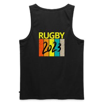 rugby, rugby sport, fan de rugby, rugby 2023 - Débardeur bio Premium Homme - noir - Dos - AI Model Male 178 light (178cm)