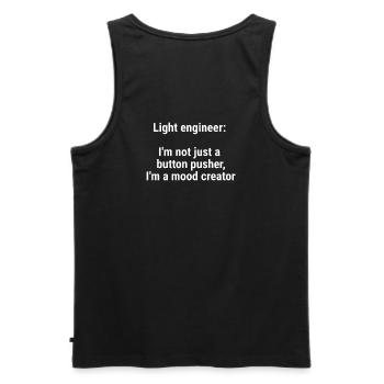 Ingénieur lumière Je ne suis pas qu’un poussoir de boutons Blanc - Débardeur bio Premium Homme - noir - Dos - AI Model Male 178 light (178cm)