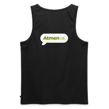 Atmen hilft – Achtsamkeitsspruch in Moosgrün - Männer Premium Bio Tank Top - Schwarz - Hinten - AI Model Male 178 light (178cm)