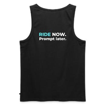 Ride now. Prompt later. – Design in Cyan - Männer Premium Bio Tank Top - Schwarz - Hinten - AI Model Male 178 light (178cm)