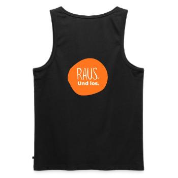 Raus. Und los. – Outdoor Design in Orange - Männer Premium Bio Tank Top - Schwarz - Hinten - AI Model Male 178 light (178cm)