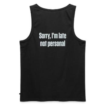 Entschuldigung, dass ich zu spät bin. Nicht persönlich, ADHS, neurodivergent. - Männer Premium Bio Tank Top - Schwarz - Hinten - AI Model Male 178 light (178cm)