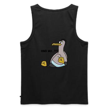 Eine Möwe die schielt und sitzt mit Spruch - Männer Premium Bio Tank Top - Schwarz - Hinten - AI Model Male 178 light (178cm)