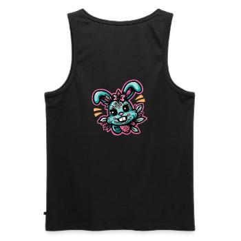 Freaky Bunny - Hase in Neon - Männer Premium Bio Tank Top - Schwarz - Hinten - AI Model Male 178 light (178cm)