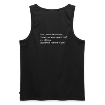 dear person behind me white lettering - Männer Premium Bio Tank Top - Schwarz - Hinten - AI Model Male 178 light (178cm)