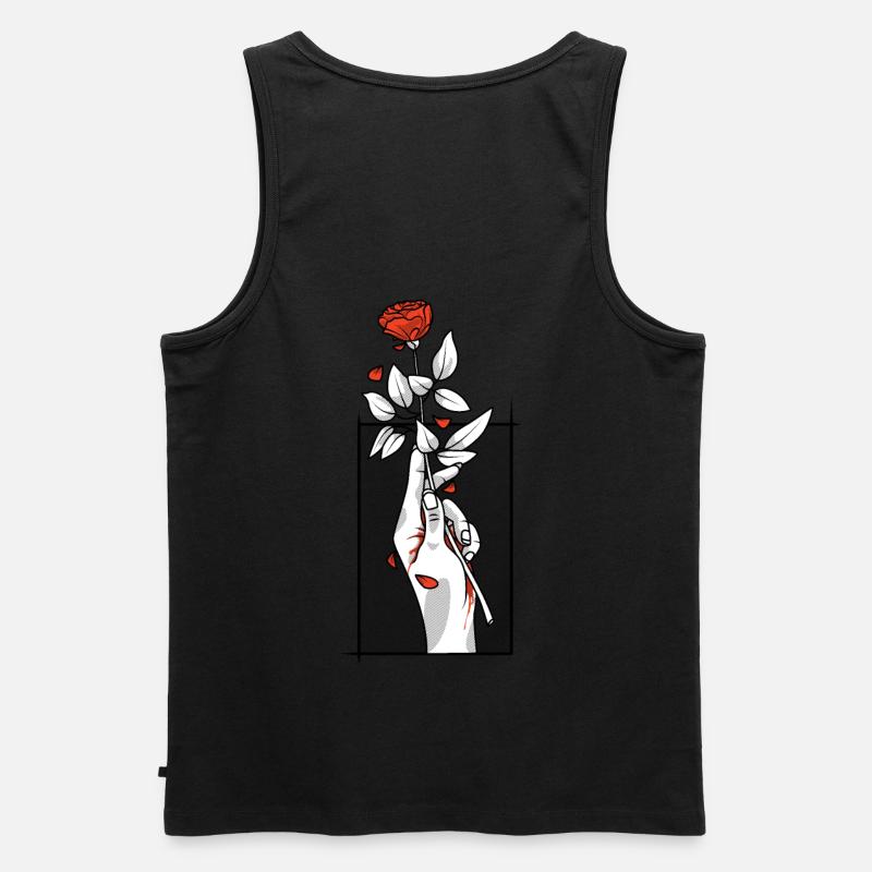 Hand mit Rose | Rot - Männer Premium Bio Tank Top - Schwarz