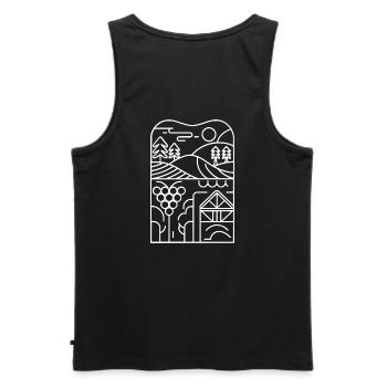 Line landscape: vineyard and hut - Men's Premium Organic Tank Top - black - Back - AI Model Male 178 light (178cm)