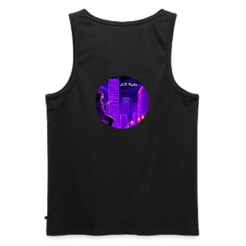 Lofi Vibe Girl in neon lila Stadt - Männer Premium Bio Tank Top - Schwarz - Hinten - AI Model Male 178 light (178cm)