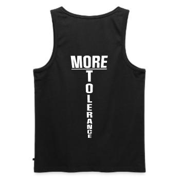 More Tolerance - Men's Premium Organic Tank Top - black - Back - AI Model Male 178 light (178cm)