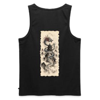 Blauer Drache im chinesischen Bergnebel - Männer Premium Bio Tank Top - Schwarz - Hinten - AI Model Male 178 light (178cm)