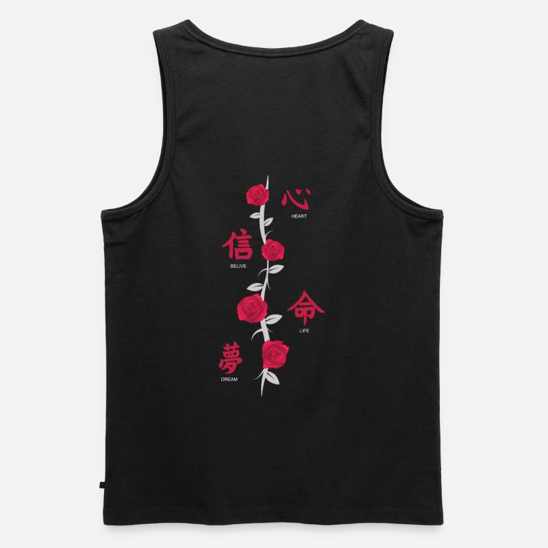Caractères japonais dos impression avec des fleurs - Débardeur bio Premium Homme - noir