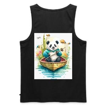 Panda-Ruderboot in Blüte - Männer Premium Bio Tank Top - Schwarz - Hinten - AI Model Male 178 light (178cm)