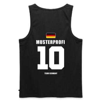 Deutschland Fussball Nr.10 Musterprofi Fußball - Männer Premium Bio Tank Top - Schwarz - Hinten - AI Model Male 178 light (178cm)