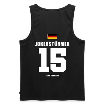 Deutschland Fussball Stürmer Fußball - Männer Premium Bio Tank Top - Schwarz - Hinten - AI Model Male 178 light (178cm)