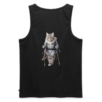 chat drôle, Randonnée, Marche nordique, Sports - Débardeur bio Premium Homme - noir - Dos - AI Model Male 178 light (178cm)