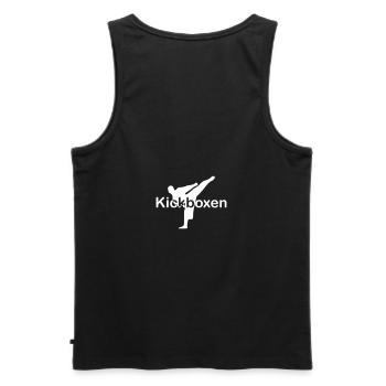 Kickboxing Kick font in the middle white - Men's Premium Organic Tank Top - black - Back - AI Model Male 178 light (178cm)