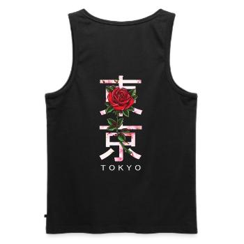 Tokyo in Japanese with roses and cherry blossoms - Men's Premium Organic Tank Top - black - Back - AI Model Male 178 light (178cm)
