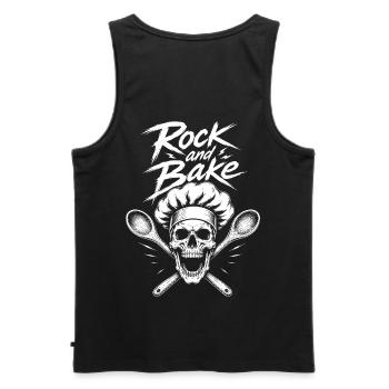 Rock and Bake Skull Motif - Men's Premium Organic Tank Top - black - Back - AI Model Male 178 light (178cm)
