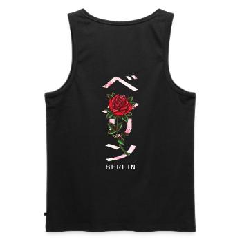 Berlin in Japanese with roses and cherry blossoms - Men's Premium Organic Tank Top - black - Back - AI Model Male 178 light (178cm)