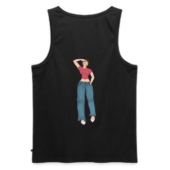 Dessin illustration fille qui marche - Débardeur bio Premium Homme - noir - Dos - AI Model Male 178 light (178cm)