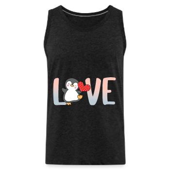 Pingouin Valentine’s Day Heart Love Gift Idea - Débardeur bio Premium Homme - charbon - Devant - AI Model Male 185 dark (185cm)