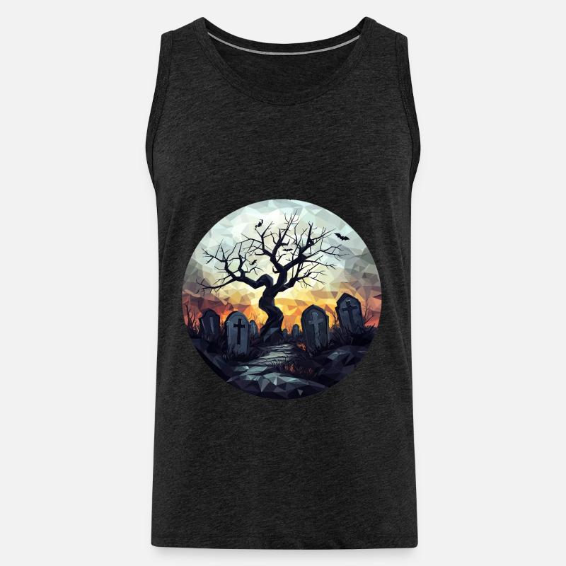 Spukiger Friedhof mit knorrigem Baum - Männer Premium Bio Tank Top - Anthrazit