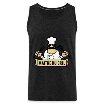 Maître Du Gril (Griller / Barbecue / BBQ / 3C) - Débardeur bio Premium Homme - charbon - Devant - AI Model Male 185 dark (185cm)