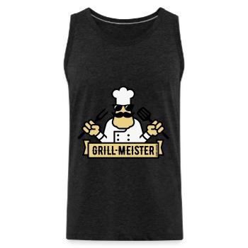Grillmeister (Grill / Barbecue / BBQ / 3C) - Débardeur bio Premium Homme - charbon - Devant - AI Model Male 185 dark (185cm)