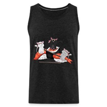 Chats kawaïens mangeant des sushis - Anime japonais mignon - Débardeur bio Premium Homme - charbon - Devant - AI Model Male 185 dark (185cm)
