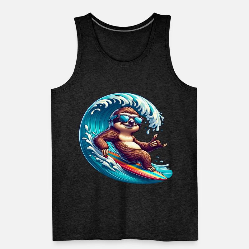 Relaxed sloth surfer on wave Men's Premium Organic Tank Top