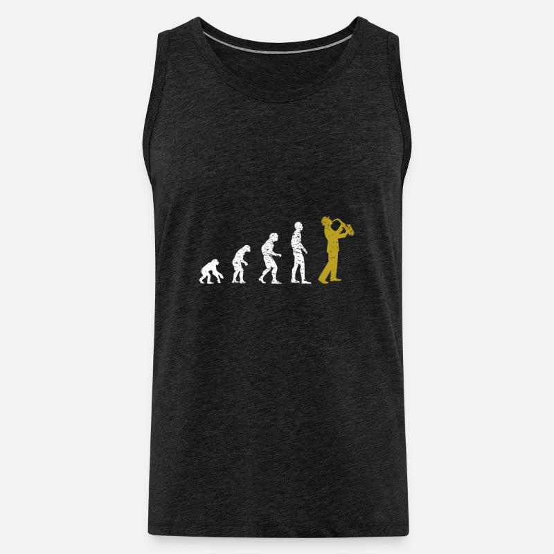 Saxophone Evolution Saxophonist Funny Sax Gift - Men's Premium Organic Tank Top - charcoal grey