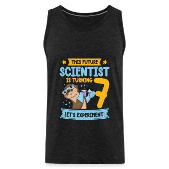 Ce futur scientifique fête ses 7 ans. - Débardeur bio Premium Homme - charbon - Devant - AI Model Male 185 dark (185cm)