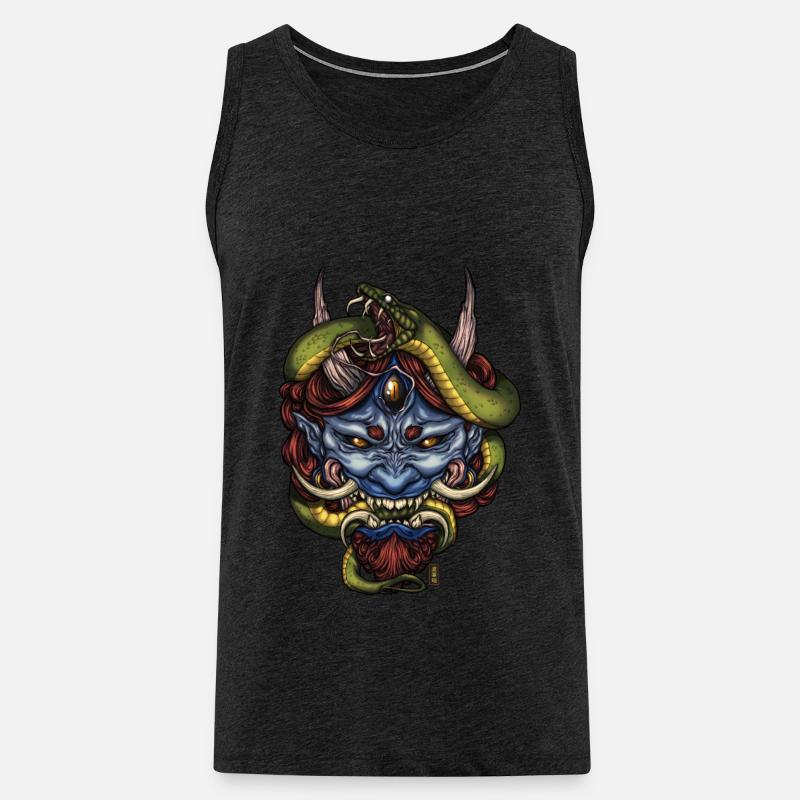 Schlangenblauer Oni-Dämon - Männer Premium Bio Tank Top - Anthrazit