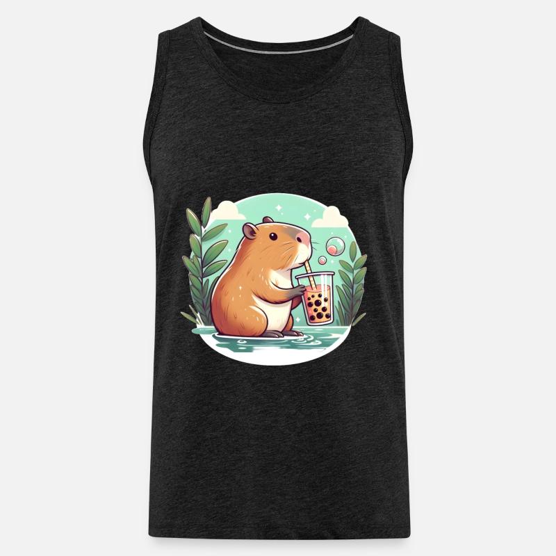 Capybara genießt Bubble Tea - Männer Premium Bio Tank Top - Anthrazit