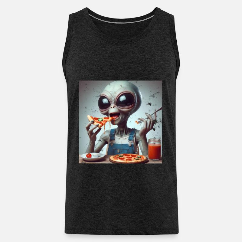 Alien Pizza Fun - Männer Premium Bio Tank Top - Anthrazit